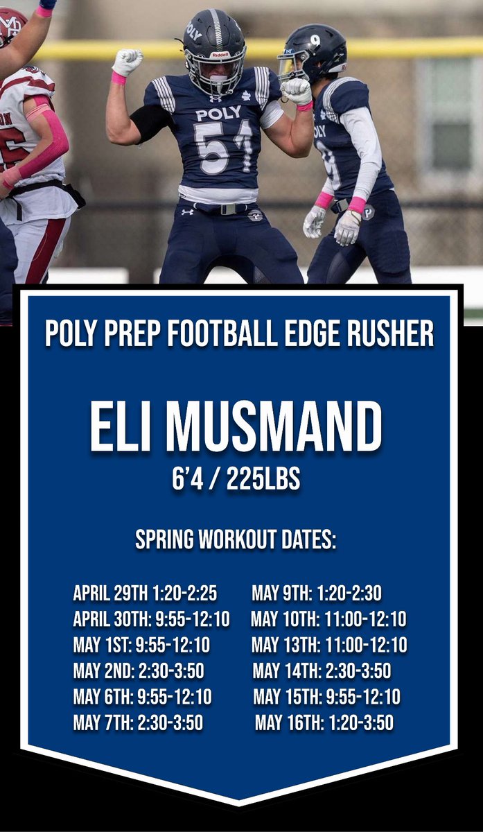 Spring Workout Dates:

@PRZCaleb 
<a href="/TheBKLYNFC/">THE BROOKLYN FOOTBALL CLUB</a>