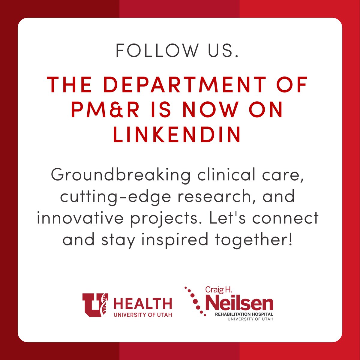 U of U PM&R is now on LinkedIn. Click the link below to follow us 👇linkedin.com/in/university-… #pmr #rehab #research #education #innovation