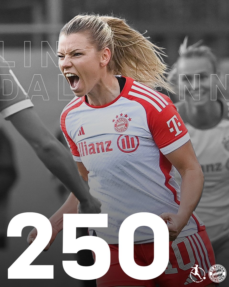 Was für eine herausragende Zahl, Linda #Dallmann! 🤯

Heute vor einer Woche bestritt die #FCBFrauen-Mittelfeldspielerin im Spiel gegen Werder Bremen ihr 2️⃣5️⃣0️⃣. Bundesligaspiel. Glückwunsch zu diesem Meilenstein! 🥳

#FCBayern #MiaSanMia