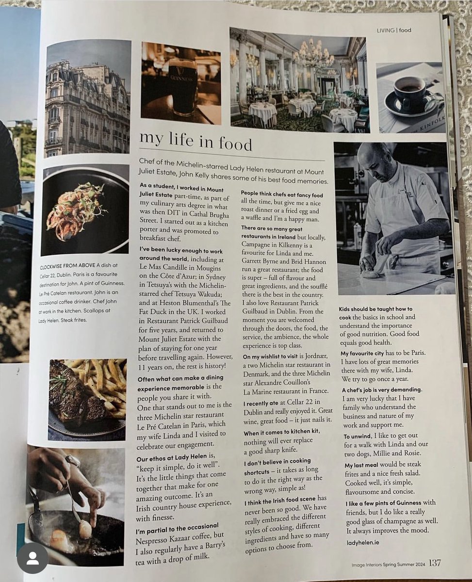 “I think the Irish food scene has never been so good” Great piece with chef John Kelly of the Lady Helen Restaurant @mountjuliet #Kilkenny in @Image_Interiors 🙌🏻