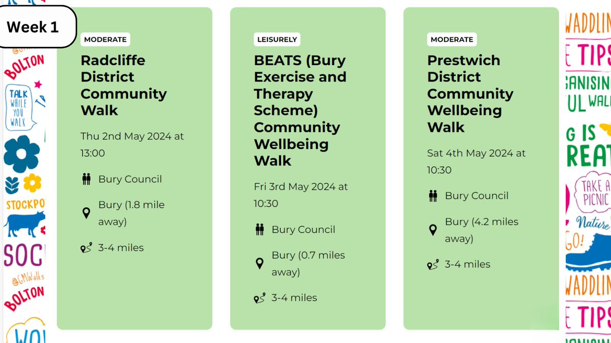 The #GMWalkingFestival starts on Wednesday 1 May!🥾

Week 1 (Wed 1 to Sun 5) walks include leisurely and moderate walks in Bury, Radcliffe & Prestwich.

Visit the events page to find more (search Bury):
👉ow.ly/2H5Z50Rr1uP