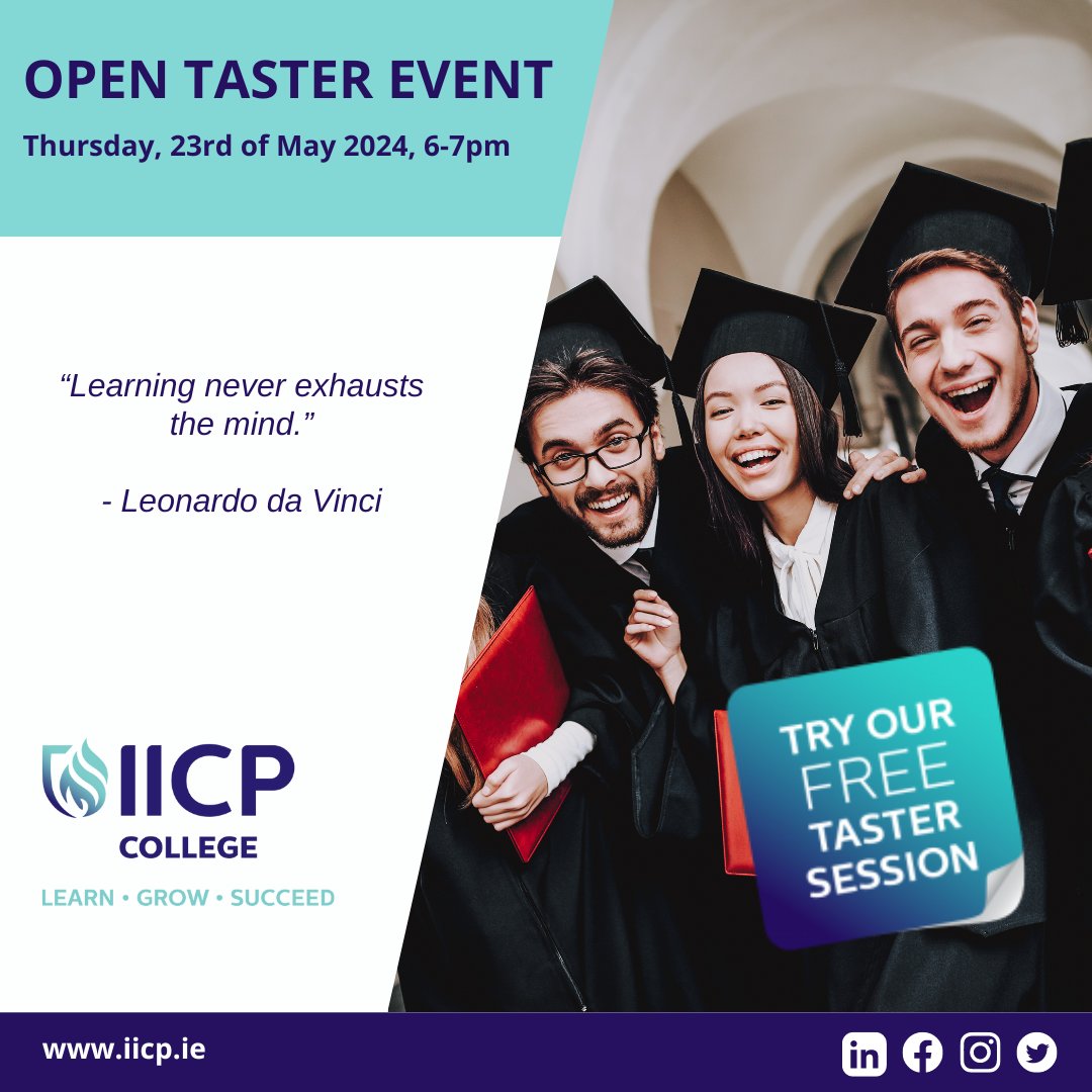 Free Online Taster Event Join us on Thursday the 23rd of May, 6pm-7pm. 🎉 Attendees can avail of our special Taster offer 🎉 Visit linktr.ee/iicpcollege to register, link in bio. #counsellingcourse #therapycourse #education #degree #college #BSc #learn