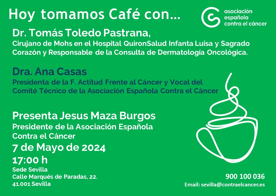 Hoy tomamos Café con ... con el Dr Tomás Toledo Pastrana, Cirujano de Mohs en el Hospital @quironsalud Infanta Luisa y Sagrado Corazón y Responsable de la Consulta de Dermatologia Oncológica @DraAnaCasas @actitud_cancer @ContraCancerEs @ContraCancerSEV