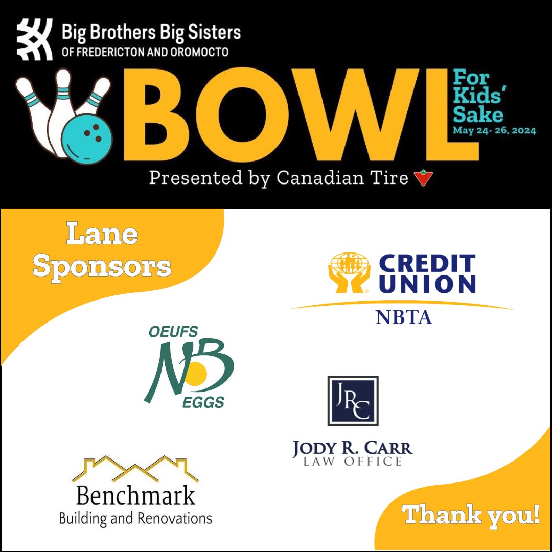 ✨BIG thanks✨ to returning sponsors @EggFarmersofNB , @NBTACreditUnion and benchmarkbuilding.ca. A warm welcome to new sponsor @jodyRcarr. Together you are 🩵making a difference🩵 by supporting mentoring programs for young people offered through @BBBSFreddyOromo.