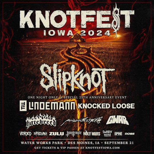 holywarsmusic's tweet photo. Excited to be playing @KnotfestIowa this September๐ค๐ฅ See you soon Iowa! Tickets + VIP passes on-sale Friday at knotfestiowa #knotfestiowa #festival #holywars https://t.co/4yYmZEiOgf