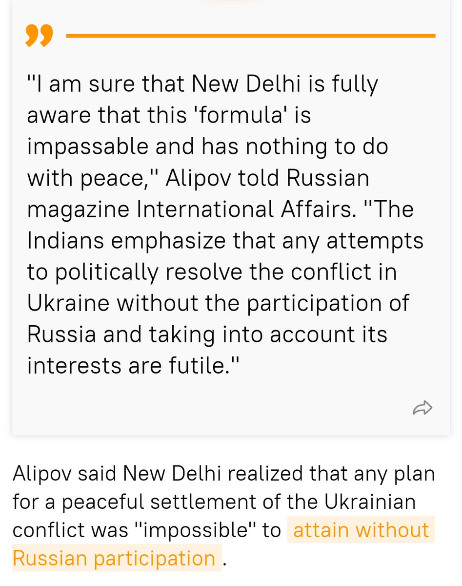 Zelensky's 'Peace Formula' for #Ukraine Has No Takers in #India  | Apr 28
- #DenisAlipov; #Zelensky's '#PeaceFormula' 'has NOTHING to do with #Peace.'
..Ukraine and its Western partners were trying to #lure countries from the Global #South,
sputniknews.in/20240428/zelen…