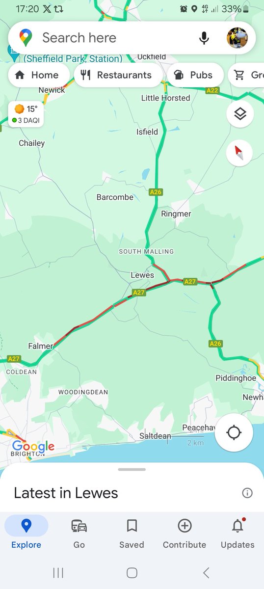 A27 Eastbound Queuing traffic from falmer through to Firle near Lewes due to an ongoing RTC and road closure on the A259 Between Newhaven and seaford @SylvMelB @BBCSussex @V2RadioSussex @SussexIncidents @BrightonHoveBus @hawkinthebury