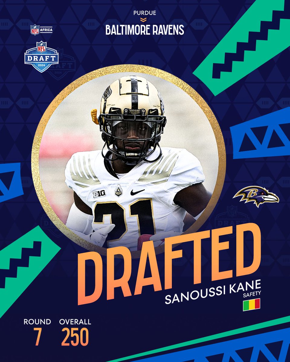 This weekend, safety @SanoussiKane1 🇲🇱 was selected 250th overall by the @Ravens #NFLDraft