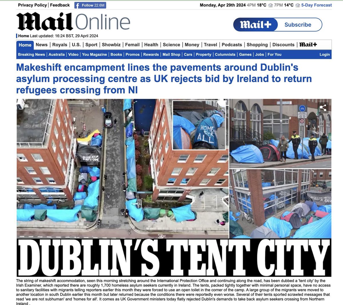 Our handling of immigration has become an international embarrassment. Dublin City has become a tent city for thousands waiting for accommodation that is not and won’t be available. It’s destroying our community spirit particularly in small rural villages across the country. The