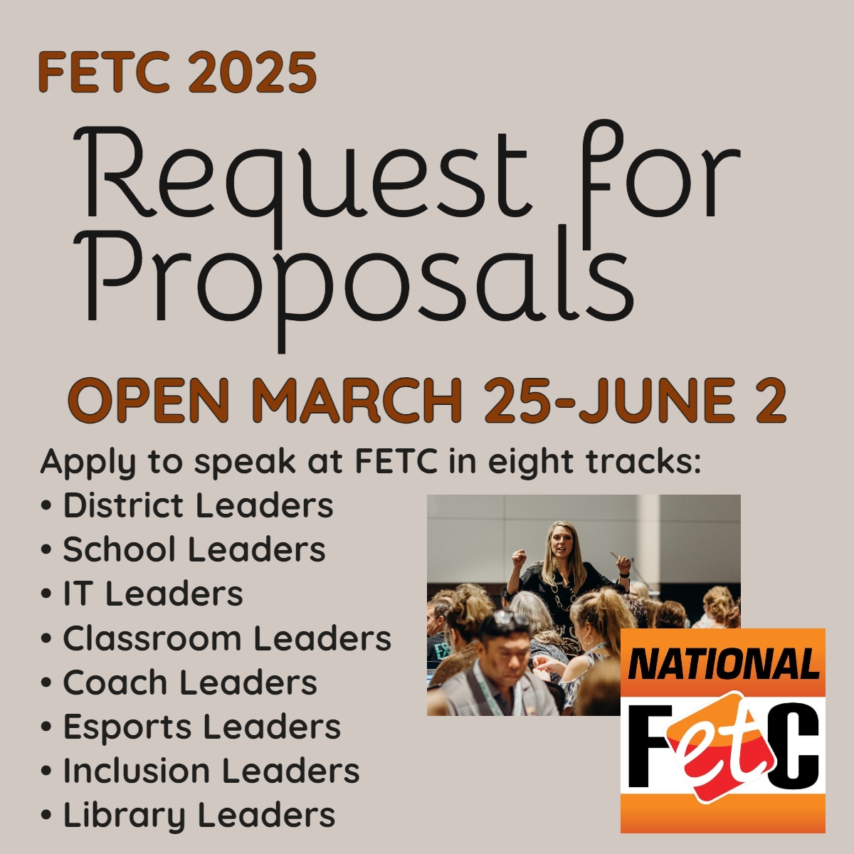 📢Be a Speaker @FETC The #FETC 2025 Request for Presentation Proposals is Open! Would you like to be considered as a lead presenter or co-presenter? Now is the time to apply! FETC invites education technology professionals representing all levels, content areas and specialties,…