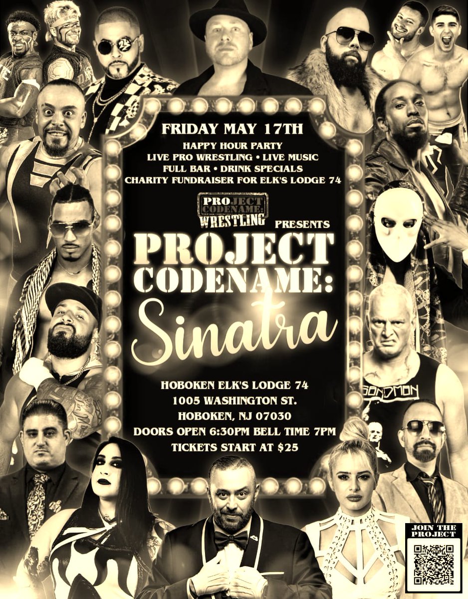 *VARIANT COVER ART* Like a great comic. #Sinatra has a variant poster. Like something you'd see in the Rat Pack Era! Join the GuestList forms.gle/P1Ah8iEvGTpqLq… 🎟⬇️ tinyurl.com/thePROjectOnli… #HAPPYHour #ProWrestling #Party Friday 5.17.24 630p Join us live from the @HobokenElks
