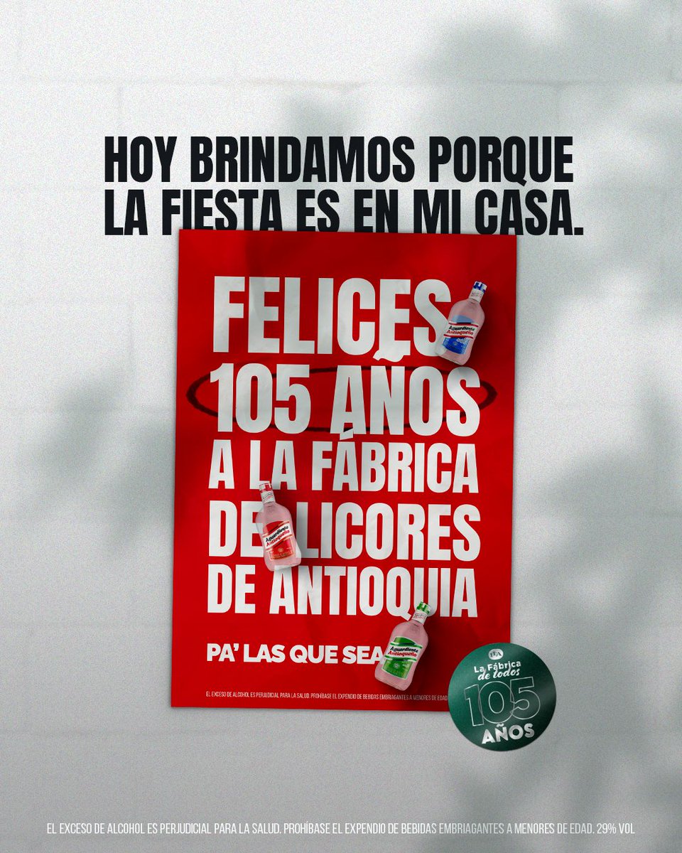 Hoy Antioquia está de fiesta. Queremos felicitar a nuestra casa @flaenlinea  por su aniversario 105. Lleva más de un siglo poniendo el aguardiente #EnBocaDeTodos y es cada día un orgullo para todos los antioqueños. ¡Salud!