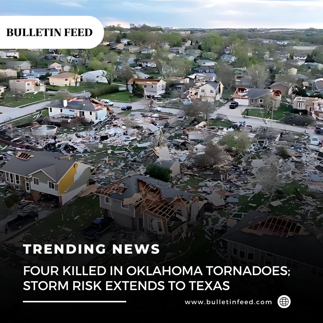 Four dead, including an infant, in Oklahoma tornado outbreak; severe weather threat looms from Missouri to Texas.

#bulletinfeed #oklahoma #oklahomaweather #oklahomastorm #missouri #texas #tornadoes #severestorm #severeweather #weatherrisk #flood #heavyrain #MondayMotivation