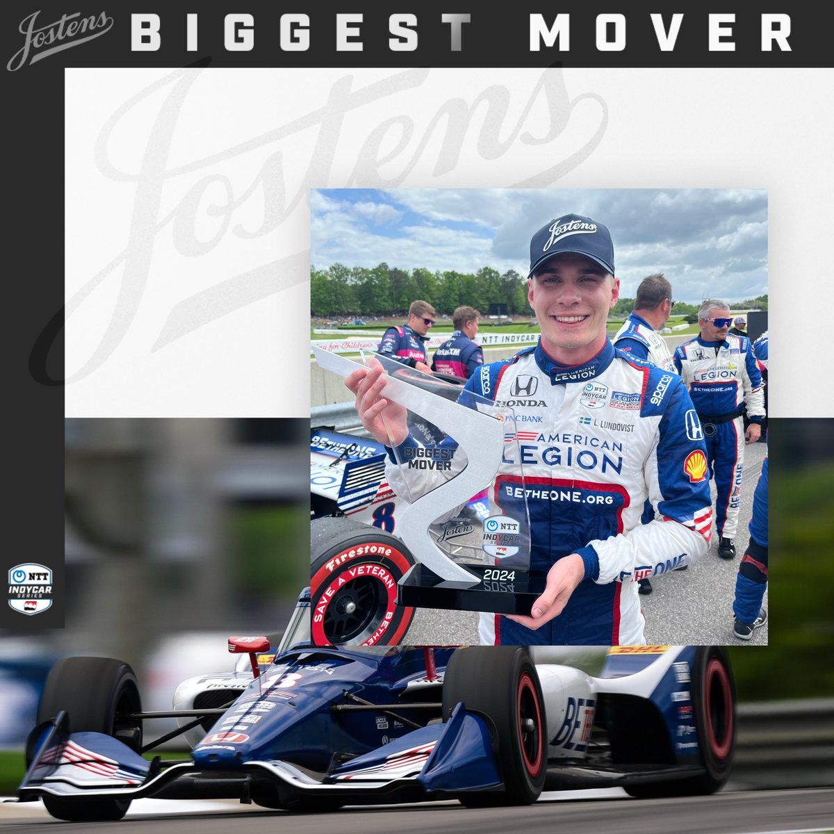 A podium finish ✔️ Highest rookie in the standings ✔️ @Jostens' Biggest Mover ✔️ Have yourself a day, @L_Lundqvist76! #INDYCAR // @CGRTeams