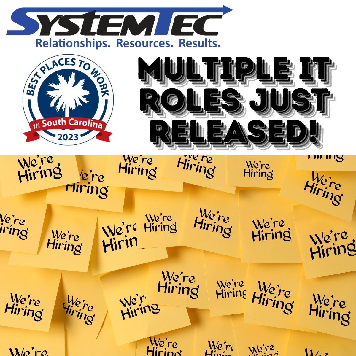 Things are heating up!🔥Feeling the fire for your next IT adventure? We're hiring! From ️security warriors to IT business analysts, there's a role for YOU! Join the SYSTEMTEC fam and apply here: systemtec.net/find-a-job/

#WeAreHiring #ITJobs #columbiasc #scjobs #ncjobs #vajobs