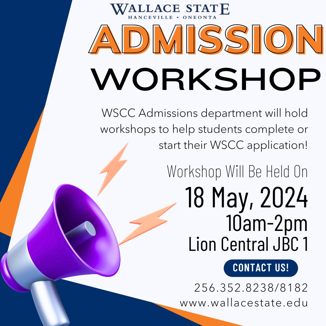 In two weeks, WSCC Admissions will host an admission workshop - If you need help starting or completing your WSCC Application, visit the Bailey Center on Saturday, May 18 from 10 AM-2 PM!