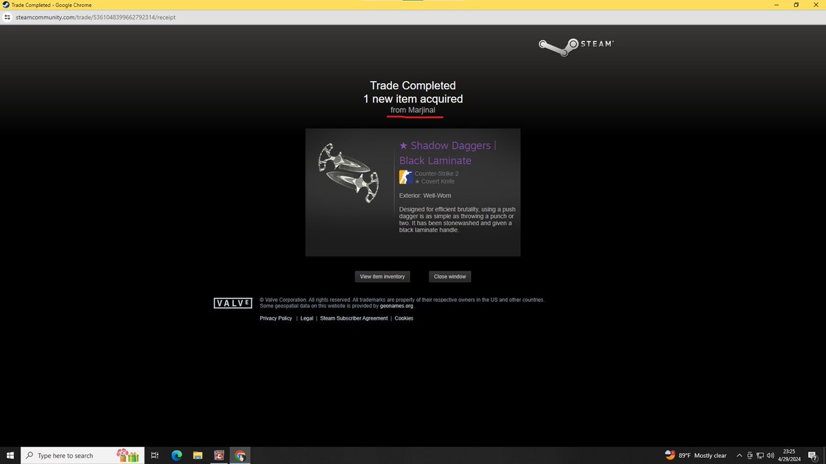 Thank you so much for Shadow Daggers skin giveaway ka 😍@marjinalyt @keydropcom #marjilegit