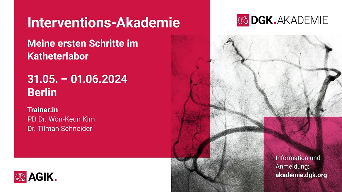 Nur noch wenige Plätze frei beim Kurs 'Meine ersten Schritte im Katheterlabor' bei der @AGIKinterv #Interventionsakademie am 31.05./01.06.2024 in Berlin! Von A wie #Angulation bis Z wie #Zugangsweg, die perfekte Vorbereitung für die Arbeit im #Herzkatheterlabor und beste