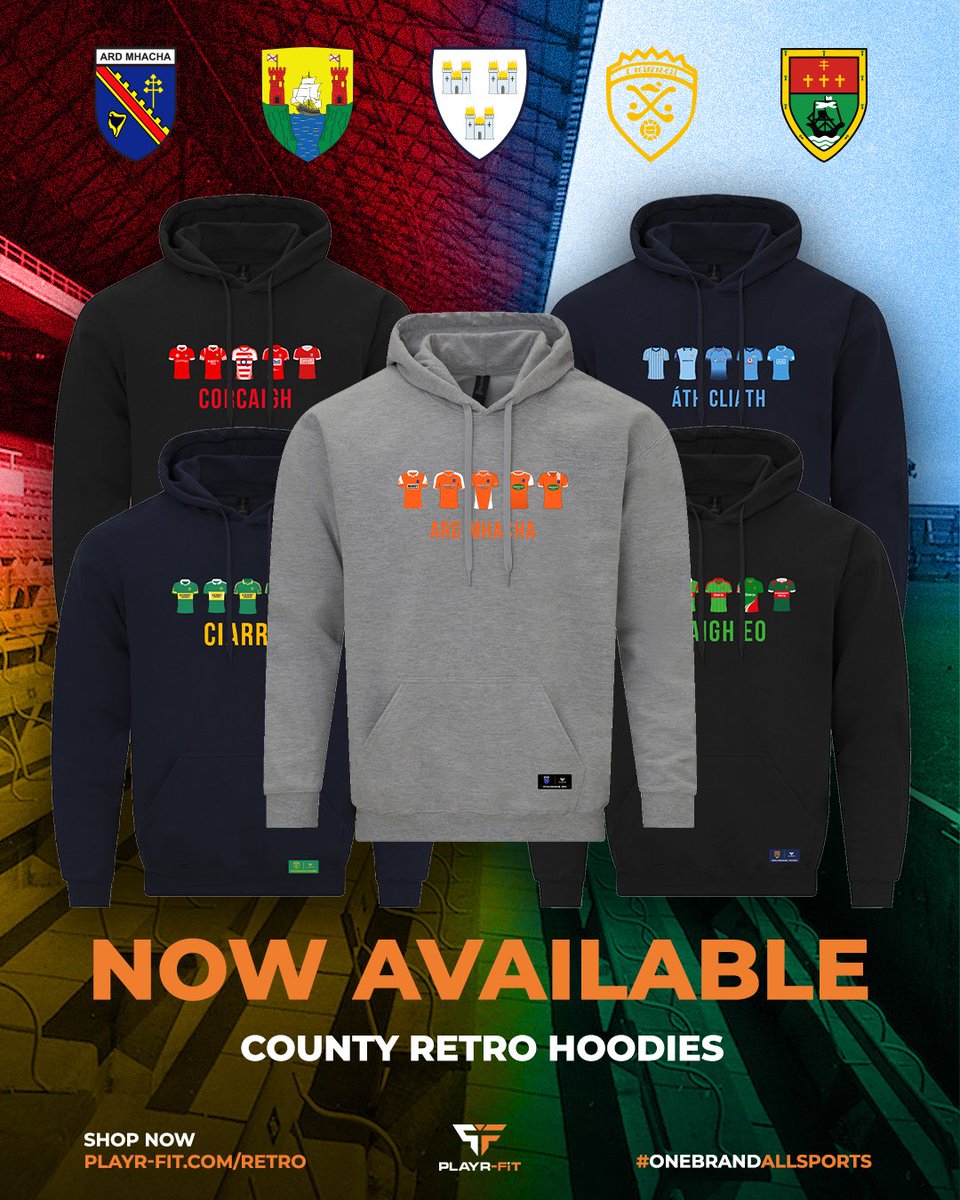 County Retro Embroidered Hoodies 🤩 You asked and we have delivered.. Cork and Mayo Hoodies added to our website. 🛍️ Shop now - playr-fit.com/retro/ What Counties should we add next??