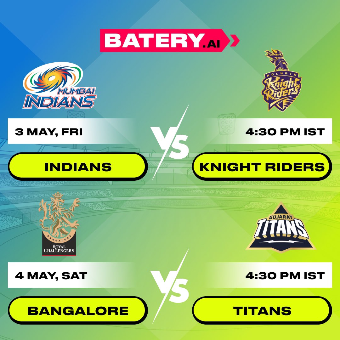 batery_ai's tweet photo. Check out this week's IPL match schedule! 🏏

Which game are you most excited for? 🙌🏻

Let's get ready for some epic cricket moments! ❤️‍🔥 https://t.co/UQWzEATTaB