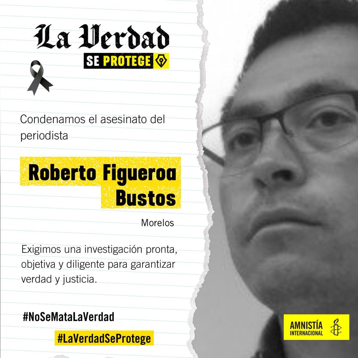 🚨Condenamos el asesinato del periodista Roberto Figueroa Bustos, productor y conductor de “Acá en el Show” en #Morelos.

📢Exigimos a @Fiscalia_Mor una investigación pronta, objetiva y diligente para garantizar #VerdadYJusticia.

#NoSeMataLaVerdad
#LaVerdadSeProtege