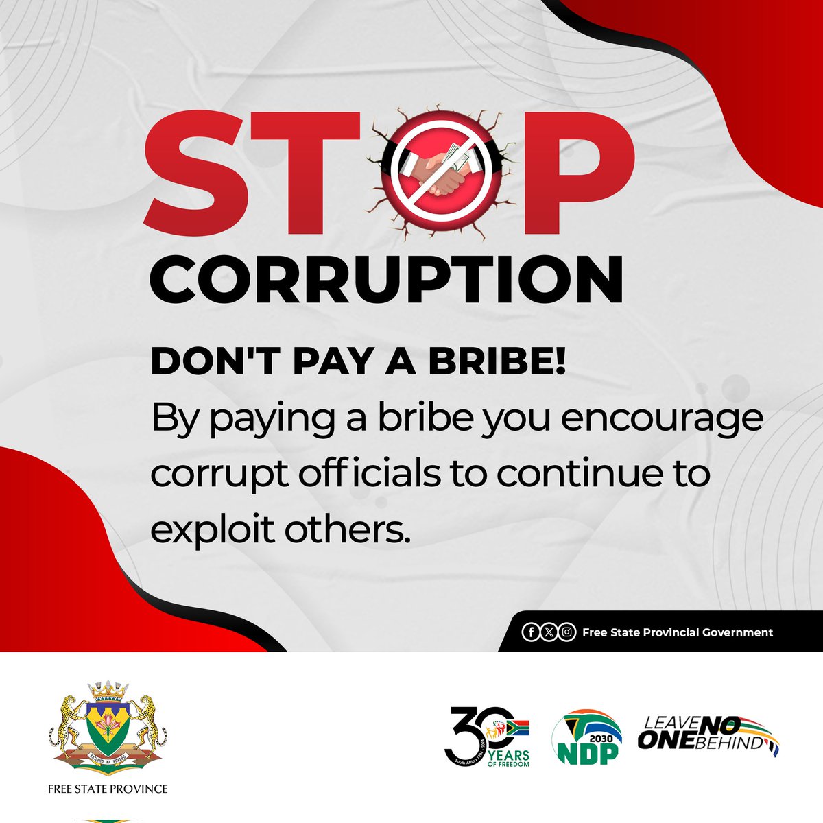 Don't Pay A Bribe!

#StopCorruption #30yearsofdemocracy