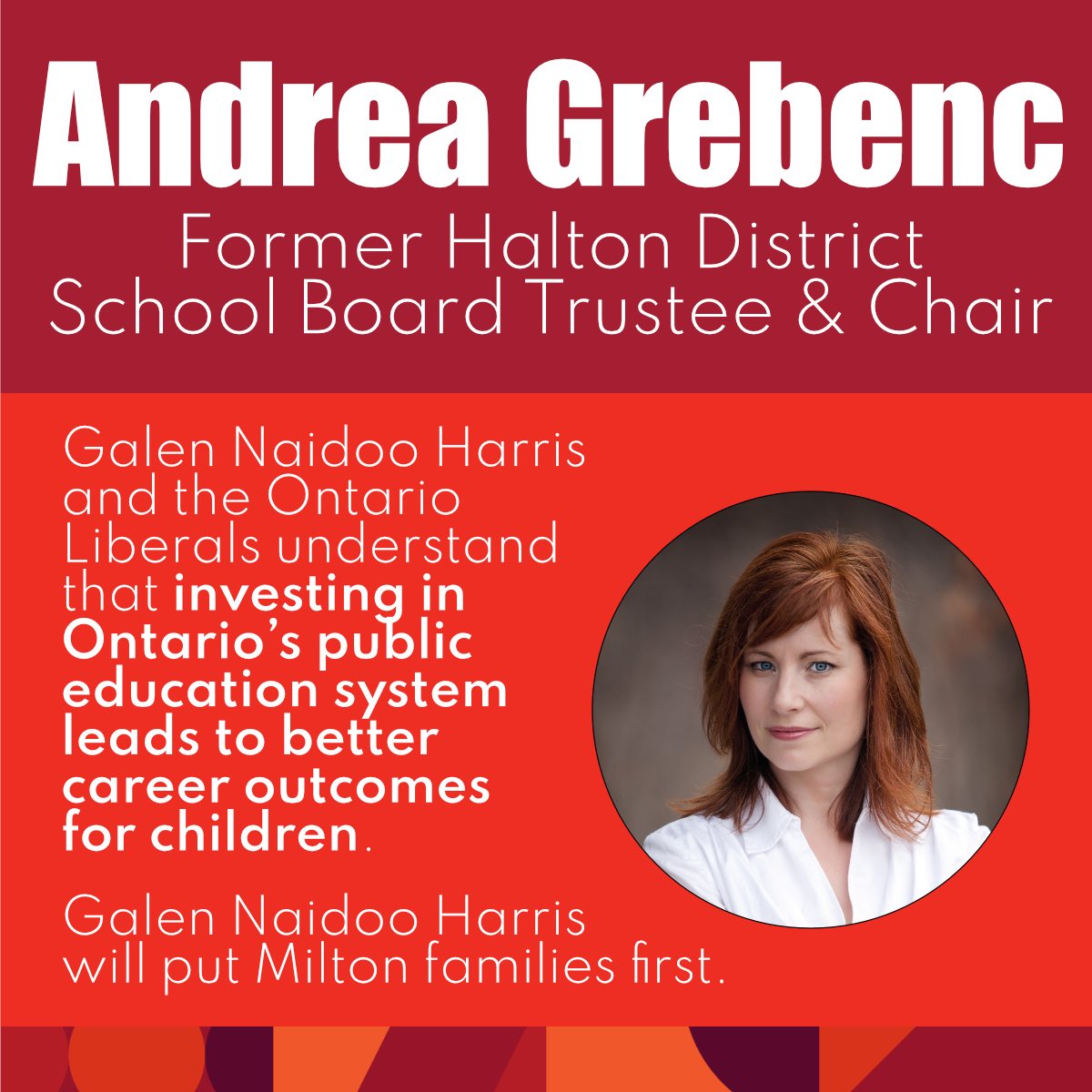 I am proud to be endorsed by Andrea Grebenc, former Halton District School Board Trustee & Chair. “Galen Naidoo Harris and the Ontario Liberals understand that investing in Ontario’s public education system leads to better career outcomes for children. Galen Naidoo Harris will…