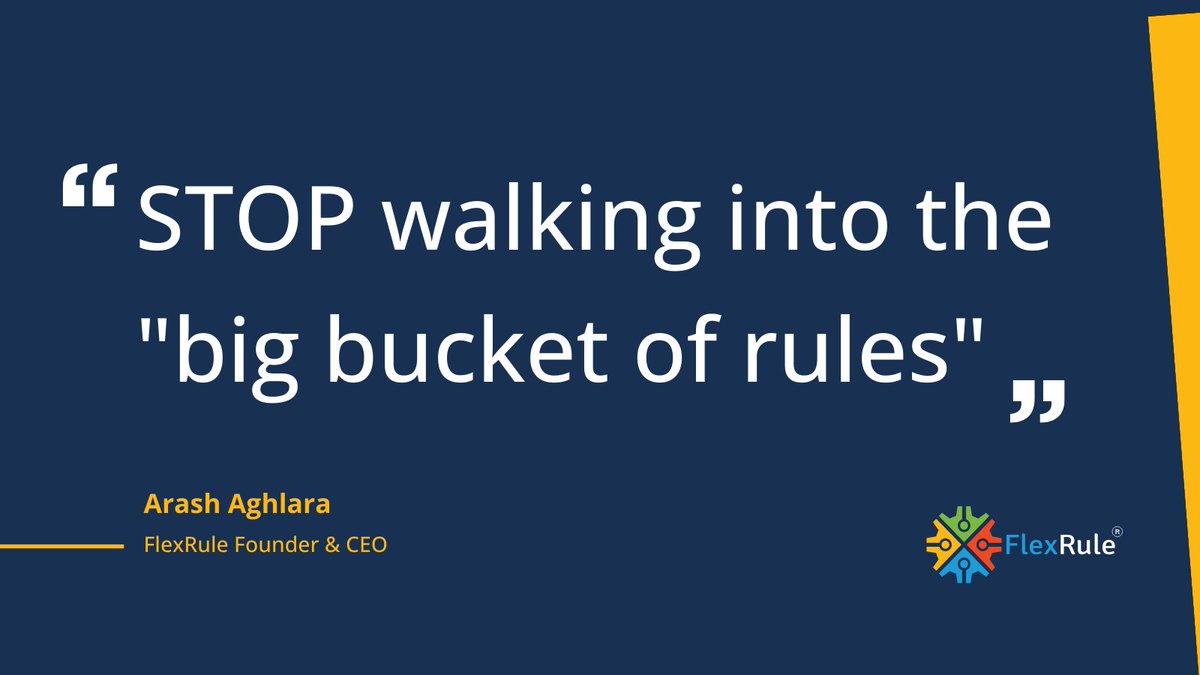 ST⛔P walking into the 'big bucket of rules'❗ The problem arises as you scale across multiple processes, scenarios, use cases teams, etc. There will be too many rules, they have conflicts, they have internal dependencies. ➡️flexrule.com/links/3vso #businessrules #bre #brms