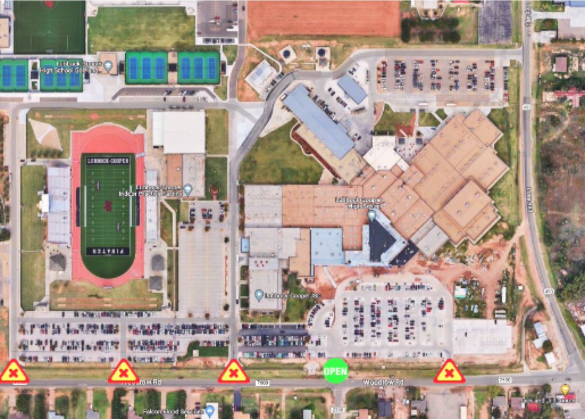 Caution! Most front entrances to the LCHS campus will be closed today. TxDOT plans to complete driveways in time for entries/exits to be opened for afternoon pick-up, but it's not guaranteed. Consider using the back (north) side of the building, use caution, and allow extra time!