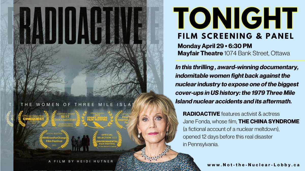 FILM SCREENING TONIGHT @ The Mayfair Theatre in Ottawa (1074 Bank Street) Tickets: Pay-what-you-can admission at the door. Details Here: stop-smrs.weebly.com/not-nuclear.ht… #NotTheNuclear #cdnpoli