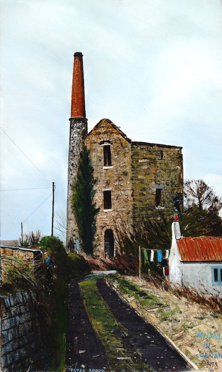 ‘Monday in Cornwall’ from 1978 is one of a series of ‘holiday’ paintings of an area Peter Brook knew well. Not surprisingly, he was attracted by its iconic ruined engine houses, a legacy of the once thriving tin mining industry. (For sale at Liss Llewellyn Fine Art)