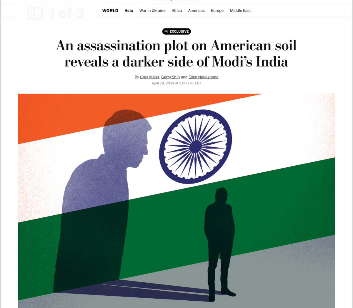 BREAKING: Washington Post reports that Indian spy Vikram Yadav directed assassination plots against Sikh activists in the U.S. and Canada on orders from intel chief Samant Goel, stunning officials. CIA assesses NSA Doval likely knew, possibly Modi. India stalls probe, refusing to…
