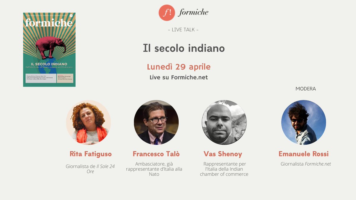 🇮🇳 Perché questo è il “secolo indiano”. Il live-talk di presentazione della rivista Formiche Con @francescom_talo, @ritafatiguso, @VasShenoy e @de_f_t 🔗 formiche.net/2024/04/india-…