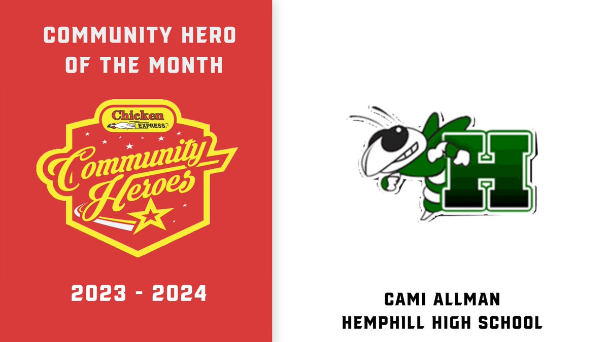 Dave Campbell's Texas Football — TexasFootball.com (@dctf) on Twitter photo Congratulations to Cami Allman of Hemphill High School on being named the Community Hero of the Month presented by <a href="/Chicken_Express/">Chicken Express</a>!
Watch: youtu.be/uSZc8fc0pG0
<a href="/HemphillHive/">Hemphill Hornet Athletic Boosters</a> <a href="/HemphillISD/">Hemphill ISD</a> <a href="/SwarmHornets/">Swarm Hornet</a> Congratulations to Cami Allman of Hemphill High School on being named the Community Hero of the Month presented by <a href="/Chicken_Express/">Chicken Express</a>!
Watch: youtu.be/uSZc8fc0pG0
<a href="/HemphillHive/">Hemphill Hornet Athletic Boosters</a> <a href="/HemphillISD/">Hemphill ISD</a> <a href="/SwarmHornets/">Swarm Hornet</a>
