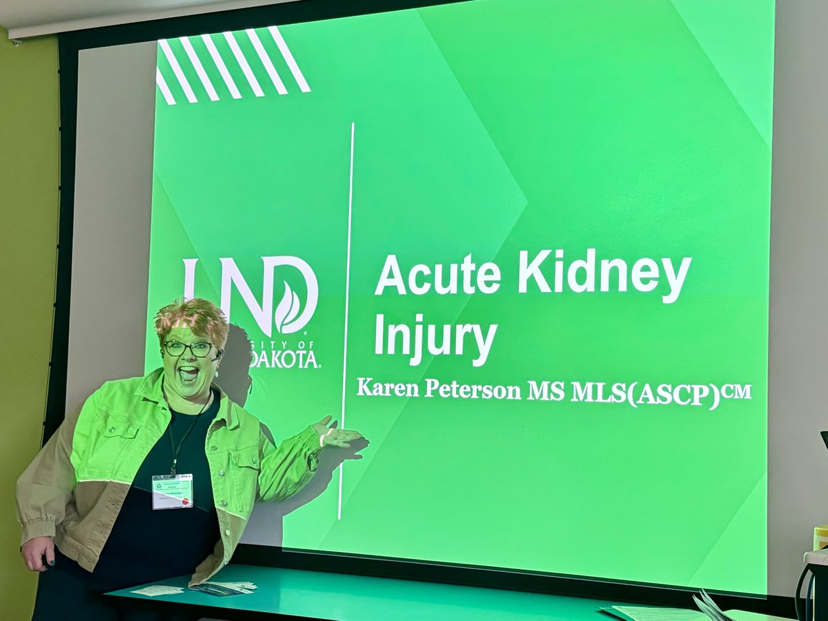 UNDMLS's tweet image. 📷Faculty Spotlight📷 Assistant Professor, Karen Peterson, presented on Acute Kidney Injury at the ASCLS-ND State Meeting in Bismarck, ND. #urinalysis #Lab4Life #IamASCLS ASCLS-North Dakota