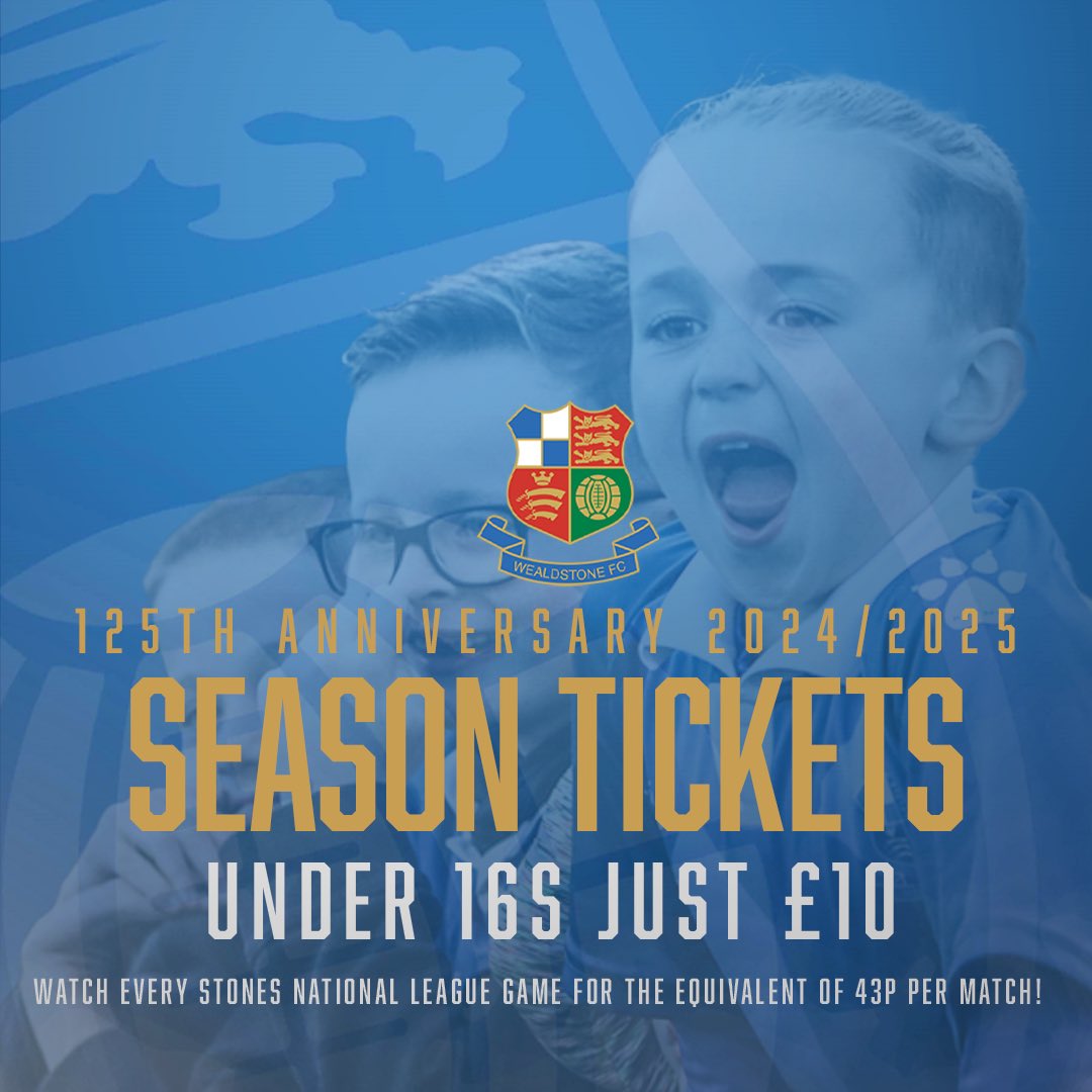 Watch the Stones for just £10! 💷 U16s just 43p per match 🏆 Every Stones home @TheVanaramaNL game included 👏🏻 Your £10 is donated to our Community Trust Secure yours now! wealdstonefc.ticketco.events/uk/en/m/e/seas…