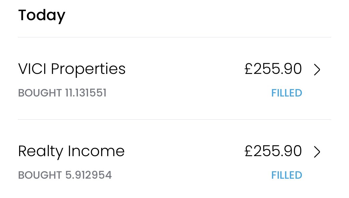 Deposited another £500 into the ISA 

Purchased £250+ worth of both $O and $VICI 

Take advantage of the low prices while I can 

Slowly building 🧱 by 🧱

#Investing #PassiveIncome #FinancialFreedom #DividendInvesting