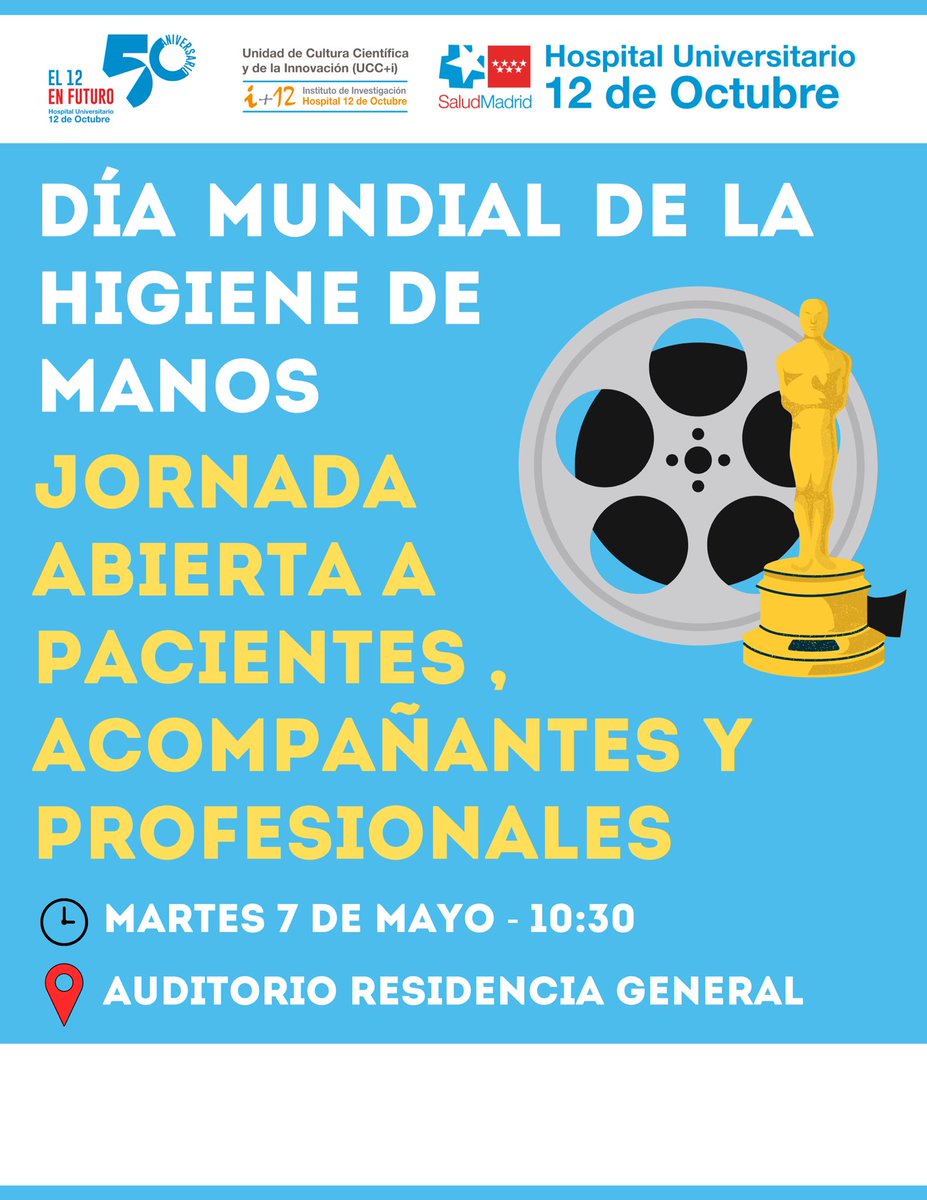 RESERVA LA FECHA #artedelavARTE📌Jornada del día Mundial de la higiene de Manos en el #hospital12deoctubre será el 7 de mayo, en el Auditorio de la Residencia General. #cuidaelartedelavartera #somosdel12 #lavarte #higienedemanos #oms @who #5demayo #medicinapreventiva #lavARTE2024