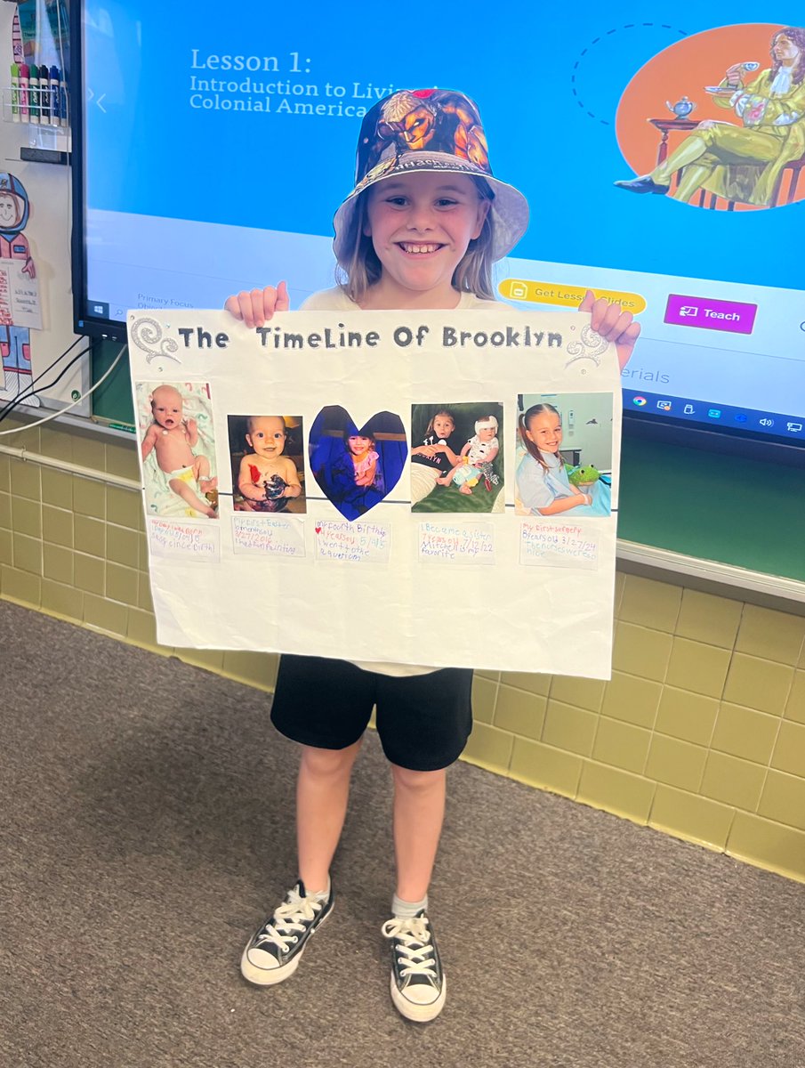 MrsGibson112's tweet photo. Our @Amplify unit really focused on timelines while teaching us about the important events of Colonial America. Our awesome third graders made their own personal timelines and they turned out so good!!! https://t.co/9gKxBUe3P9