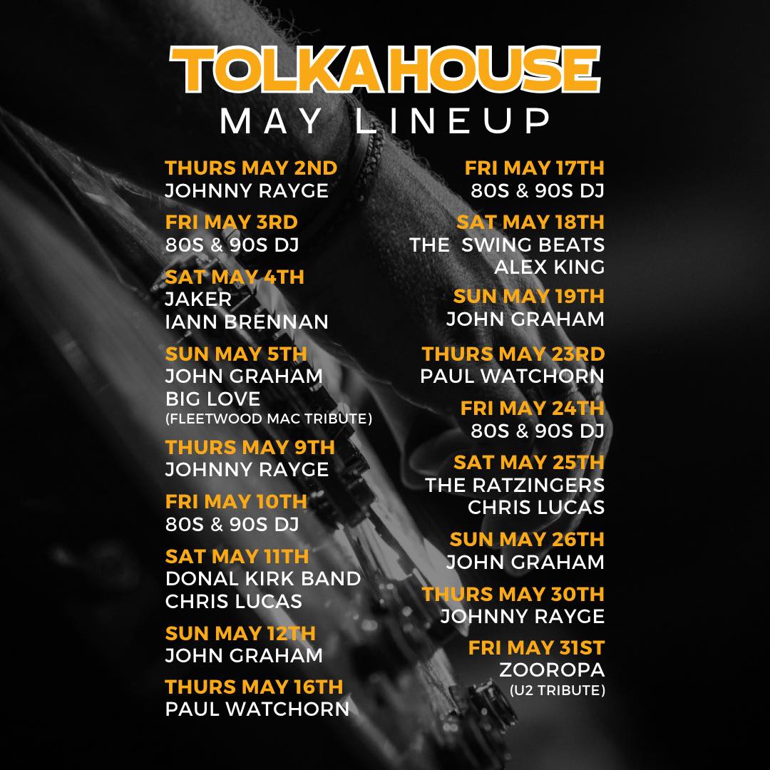 May is just around the corner and we have some fantastic acts joining us including two TRIBUTE ACTS. 

On Bank Holiday Sunday, join us for BIG LOVE (Fleetwood Mac Tribute) live in the lounge from 10.30pm. <a href="/DublinEventG/">Dublin Event Guide</a>