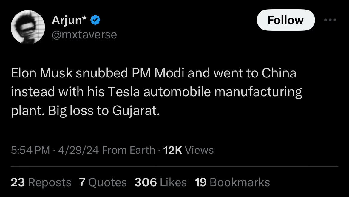 Forget snubbed or not, forget loss or not, forget Modi, forget Tesla…the glee. Just see the glee. Every time there’s a news or speculation that hurts or potentially hurts India’s interests, out comes the confetti. That,and only that, is what they are. No, you don’t need to be