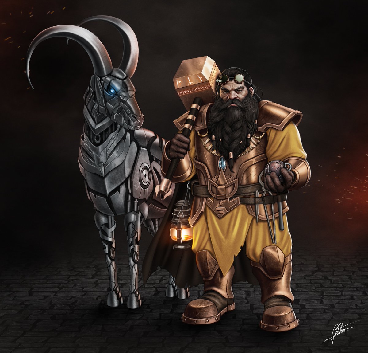 D&D Commission! This is Arazit, a dwarf blacksmith and one of his creations

#rpg #dnd #commission #nerd #nerdgames  #dndcampaign #art #digitalart #fantasyart #drawing #draw #painting #artist #dangeonanddragons #illustration #comics #characterconcept #dgitalart #noai #noaiart