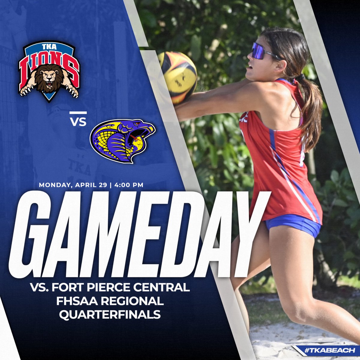 The Lions host Fort Pierce Central today at 4 pm in the regional quarterfinals. Come out and support the girls as they try to make another run to state! #tkabeach 🏐 @TKAWPB @pbphighschools @ESPNWestPalm