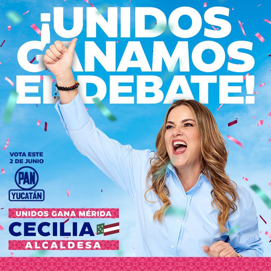 El único proyecto con propuestas, soluciones y para seguir avanzando en Mérida, lo encabeza @CeciliaPatronL. ¡Felicidades por ganar el debate! ¡Vamos con todo y con todos a ganar la elección! #UnidosGanaMérida