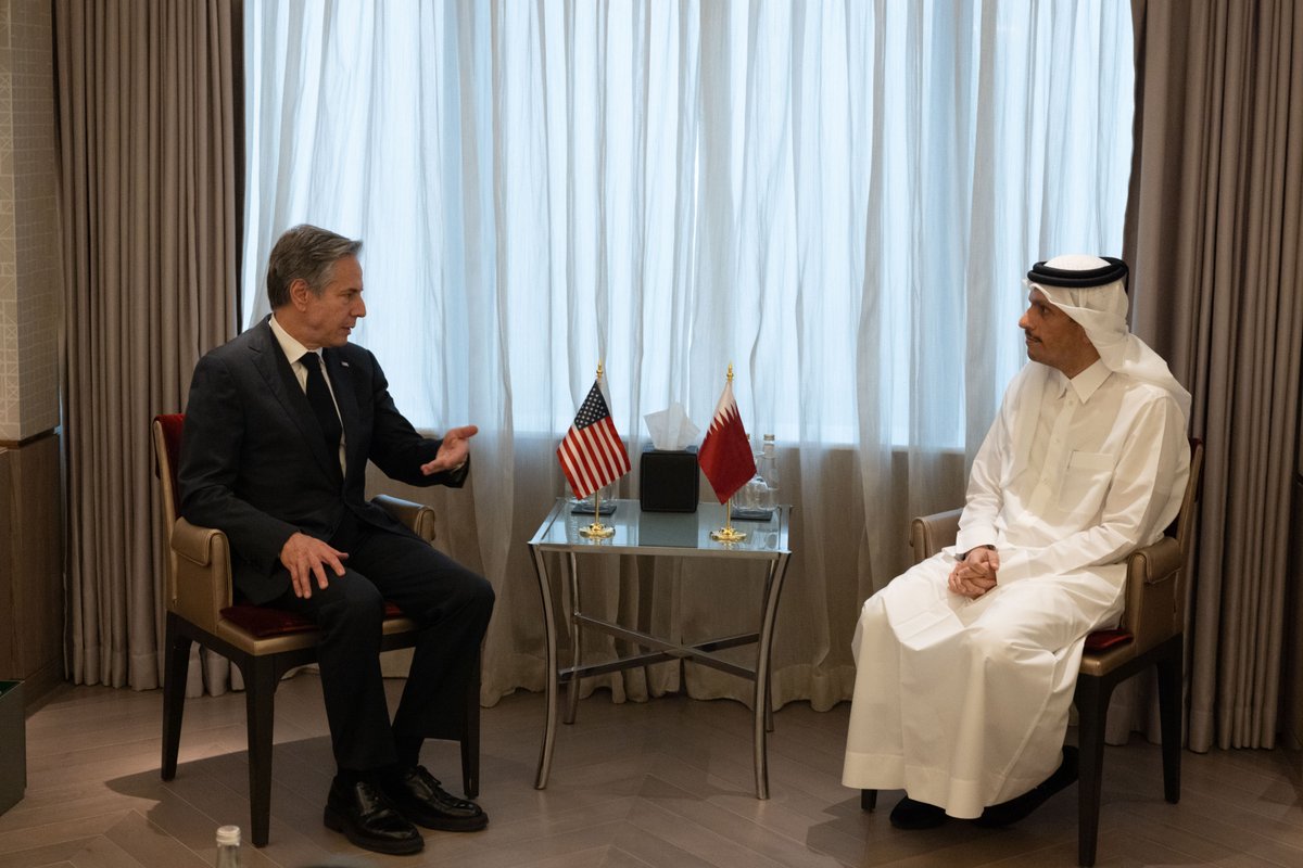 Met today with Prime Minister @MBA_AlThani_ to discuss work to achieve a ceasefire and release of hostages. We also discussed the urgent need to continue increasing humanitarian aid in Gaza.