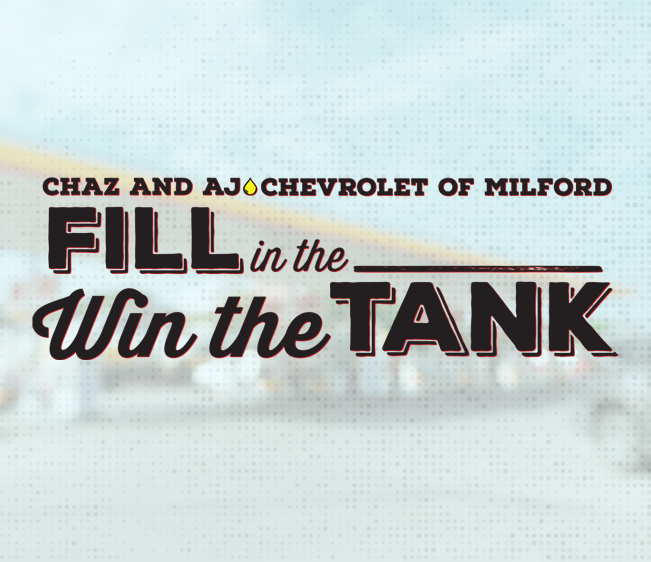 .@ChazandAJ and @ChevyMilford are giving away free gas! Listen weekday mornings at 7:20 to win a $99 gas card from Chevrolet of Milford. Be the correct caller and fill in the blank to win the tank! Plus, everyone who wins is entered to win the grand prize of $1,000 in gas! ⛽