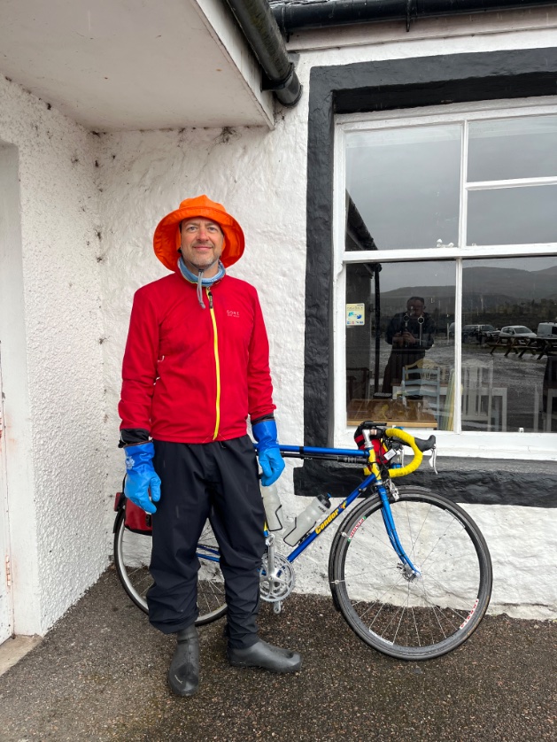 In the Highlands where I rode in the rain all day. Took four photographs. My friend H owning trawlerman style. #LostLanesScotland