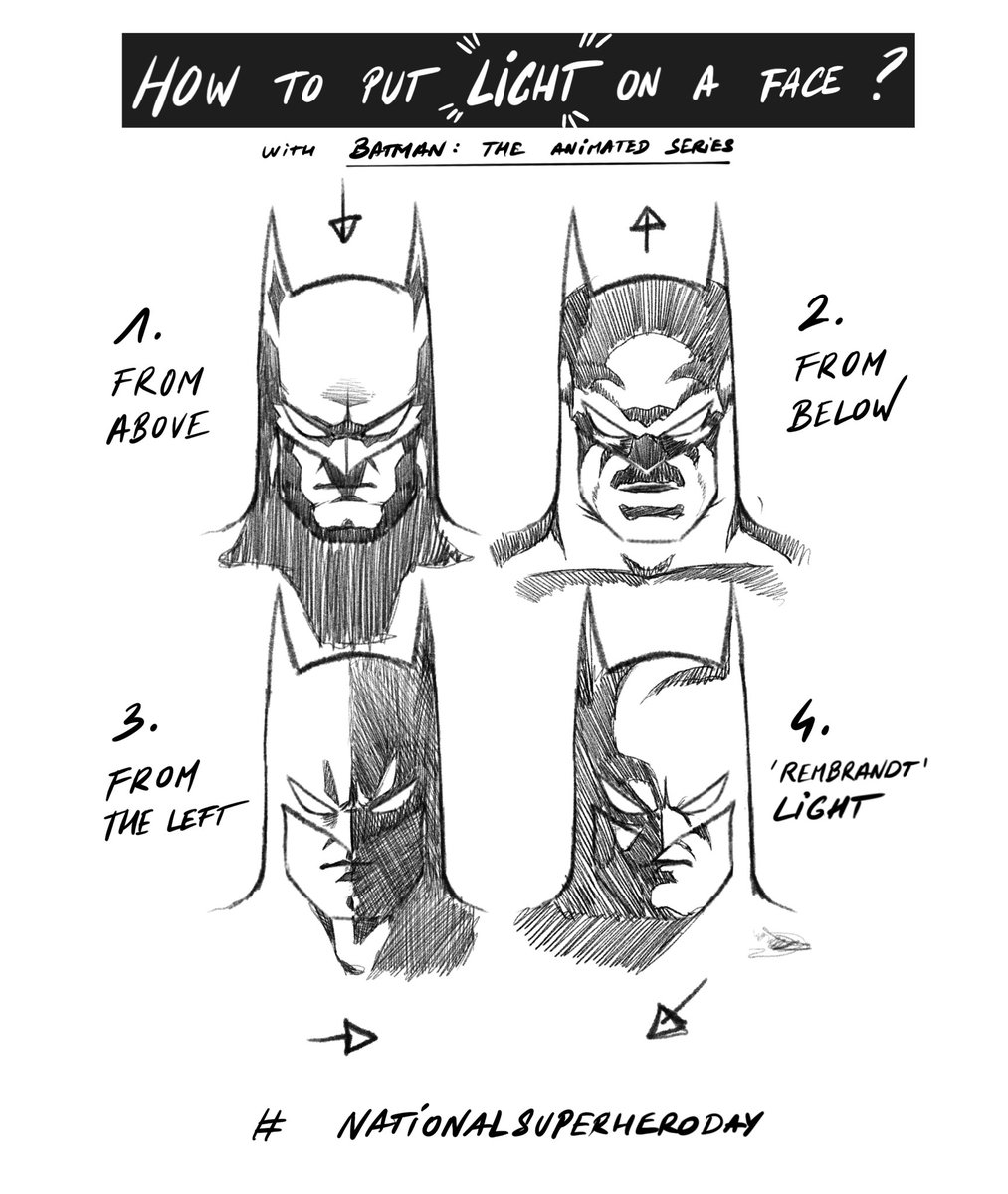 💡 Drawing tip with Batman I wanted to post for #NationalSuperheroDay — but I was in convention.  

#BatmanTAS