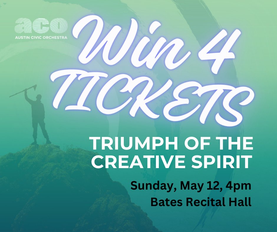 LIKE THIS POST for a chance to WIN 4 TICKETS to our May concert on Mother's Day. Join the ACO for "Triumph of the Creative Spirit" on May 12th 4pm at Bates Recital Hall. For more visit ticketstripe.com/events/1036129

#austin #austintexas #austintx #atx #orchestra #texas #fyp #foryou