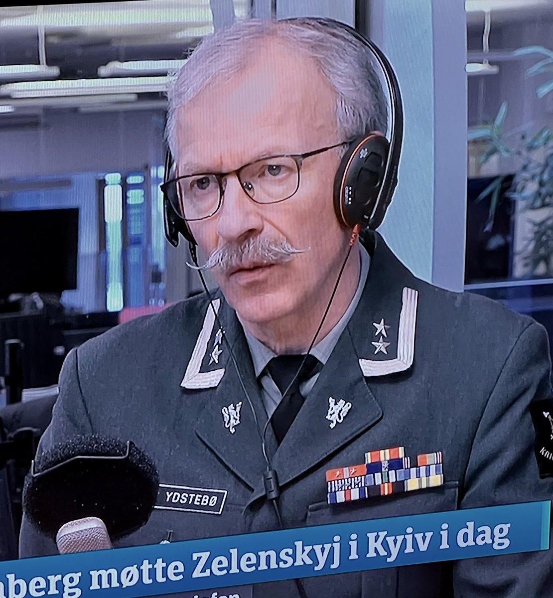 Norwegian military official with whimsical mustache on TV. I hope he’s building a Chitty Chitty Bang Bang flying machine that he’ll use to access his chocolate factory that’s deep inside an alpine cave.